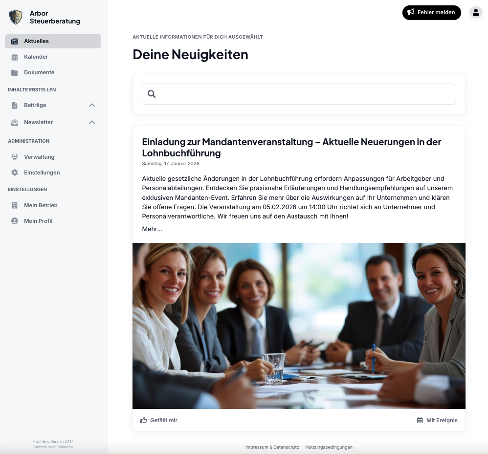 Personalisierter Nachrichtenfeed für Mandanten