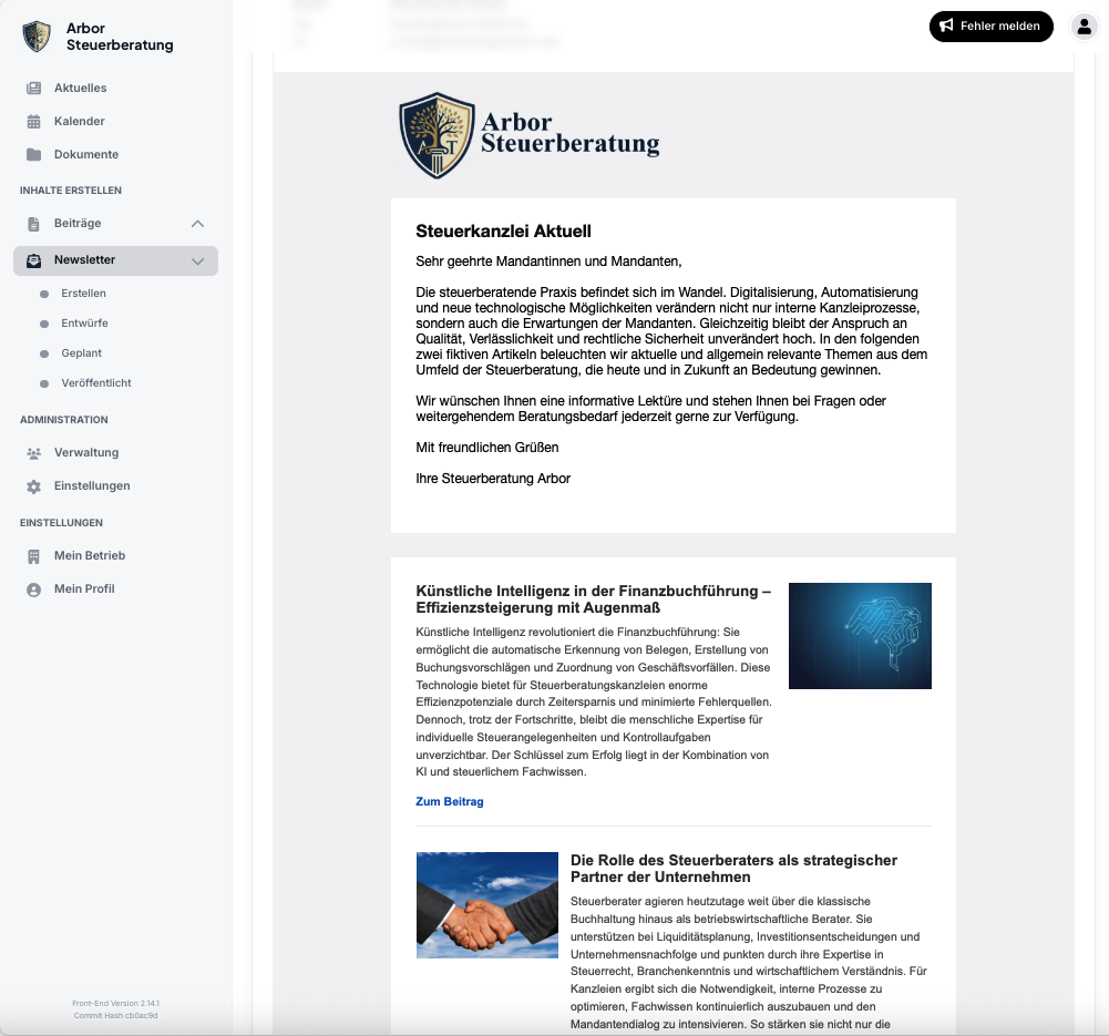 Newsletter mit mehreren Beiträgen