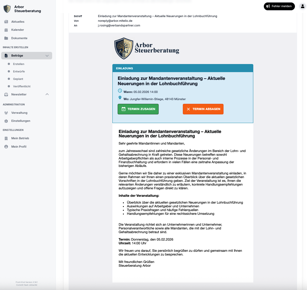 E-Mail-Einladung mit Zusage- und Absage-Button