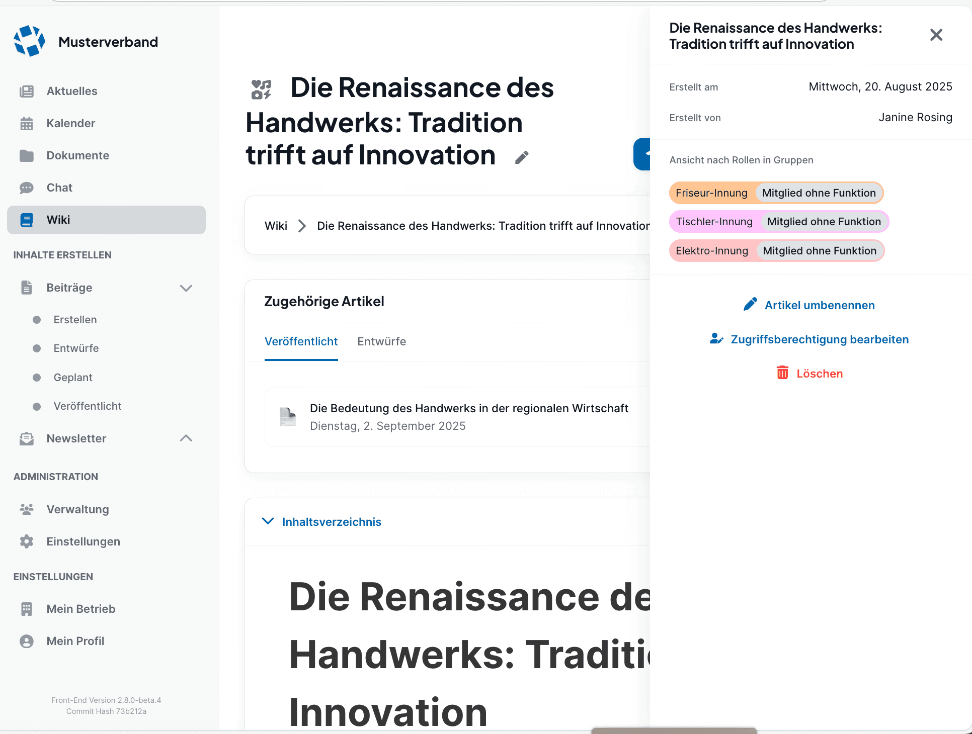 Wiki-Artikel in der Verbandspartner-Plattform